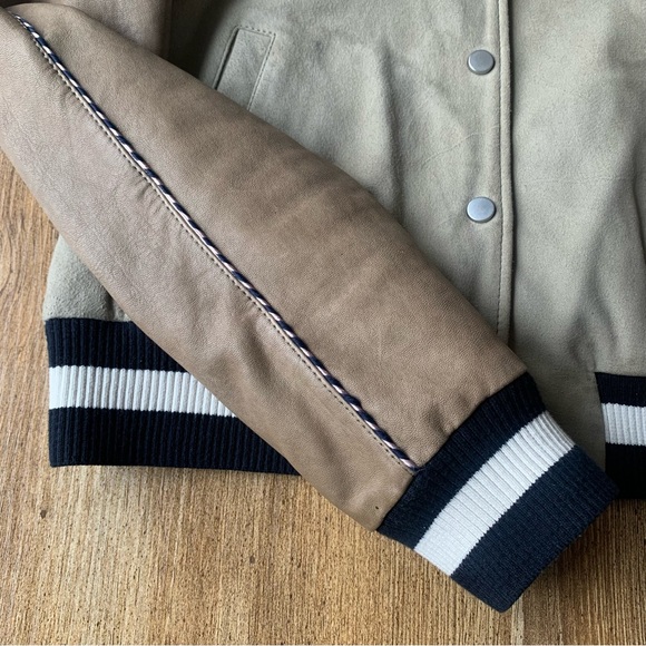 All Saints Leather Suede Bomber Jacket Small Womens 6 Beige - Picture 6 of 11
